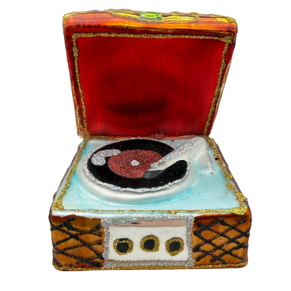Vintage Record Player Glass Christmas tree Ornament Retro Turntable Music Decor